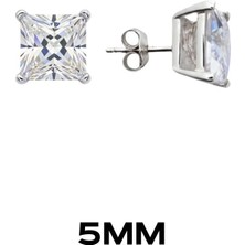 Oya Silver Kare Tırnaklı Zirkon Tektaş Rodyumlu Vidalı Unisex Gümüş Küpe 5mm [OYSY140]