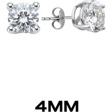 Oya Silver Yuvarlak Tırnaklı Zirkon Tektaş Rodyumlu Vidalı Unisex Gümüş Küpe 4mm [OYSY139]