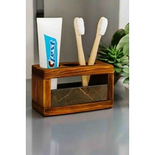 Hbnc El Yapımı Diş Macunu ve Fırçalık Kutusu – Yanan Ahşap & Damar Taş Panel – 17X8X11 cm