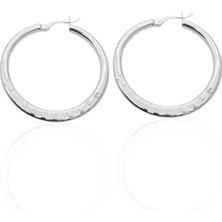 Oya Silver Yuvarlak Lazer Işlemeli Tasarım Gümüş Halka Küpe 3.8x3.8cm [OYSY142]