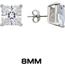 Oya Silver Kare Tırnaklı Zirkon Tektaş Rodyumlu Vidalı Unisex Gümüş Küpe 8MM[OYSY140]