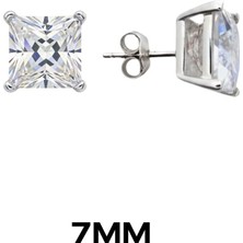 Oya Silver Kare Tırnaklı Zirkon Tektaş Rodyumlu Vidalı Unisex Gümüş Küpe 7MM[OYSY140]