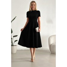 Alpaco Kadın Kısa Kollu Cepli Uzun Krep Kumaş Elbise