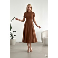 Alpaco Kadın Kısa Kollu Cepli Uzun Krep Kumaş Elbise