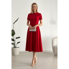 Alpaco Kadın Kısa Kollu Cepli Uzun Krep Kumaş Elbise