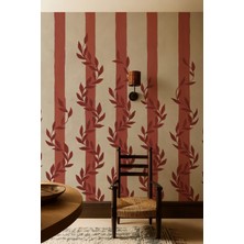 Arkhearts Floroma – Bordo Yaprak Desenli Çizgili Kendinden Yapışkanlı Duvar Kağıdı