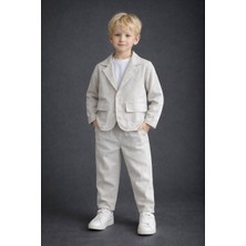 Kr Kids Butik Erkek Çocuk Bej Keten Ceket ve Pantolon 2’li Takım