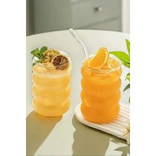 Gülümseten Avm 2 Li Pipetli Kahve Bardağı | Meşrubat Bardağı | Soğuk Kahve Bardağı | Silindir Bardak 300ML - Beyaz