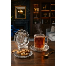 Gülümseten Avm 12 Parça Kristal Desenli Kulplu Bardak ve Tabak Seti Şık Çay Kahve Sunum Takımı - Beyaz