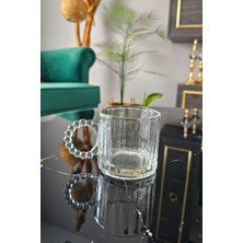 Gülümseten Avm 3 Lü Boncuklu Kulplu Cam Kupa 300 ml | Kulplu Çay Bardağı | Boncuk Cam Kupa Meşrubat Bardağı - Beyaz