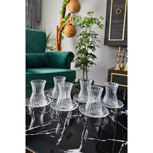 Gülümseten Avm 6 Lı Origami Çizgili Çay Bardağı Takımı | 12 Parça Çay Bardağı Seti - Beyaz