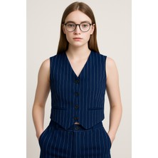 Mini Kanka Kız Çocuk Çizgili Yelek Pantolon Takım | Şık Kumaş 2’li Çocuk Takımı