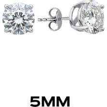 Oya Silver Yuvarlak Tırnaklı Zirkon Tektaş Rodyumlu Vidalı Unisex Gümüş Küpe 5mm [OYSY139]