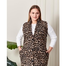 Zer Otantik Leopar Desen Yumuşak Dokulu Buklet Yelek Desenlı