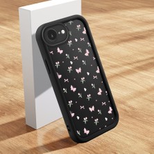 HONTINGA iPhone 16E ile Uyumlu Kılıfı Düşüme Önleyici Basitlik Anti Düşme Kamera Korumali Çiçek Siyah Desen Yumuşak Silikon Telefon Kılıfı K2-0066