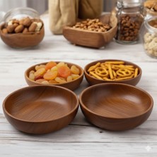 Dystopia 4'lü Yuvarlak Akasya Çerezlik Kase Sunumluk Daire 4 Adet | Sunumluk Servis Kasesi Kahverengi