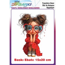F17 Ajans Sevimli Kız Ütü ile Yapışan Tekstil Baskı 15x20 cm Renkli Görsel Uygulama