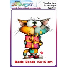 F17 Ajans Renkli Kedi Ütü ile Yapışan Tişört Tekstil Baskı