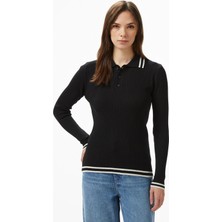 Nautica Kadın Siyah Classic Fit Uzun Kollu Polo Yaka T-Shirt 57K113T.0TB