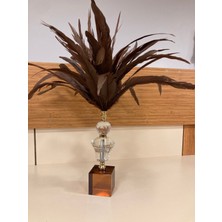 Plus Home Dekoratif Kristal ve Pirinç Obje Makara Altın Renk Amber Bal Sülün Tüy Yükseklik 40 cm