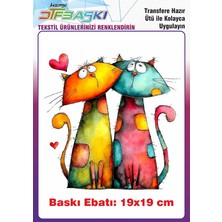 F17 Ajans Renkli Kedi Ütü ile Yapışan Tişört Tekstil Baskı