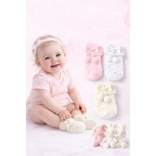 Mini Kanka 3 Lü Kız Bebek Fiyonklu Çorap | Ponpon Detaylı Yumuşak Bebek Çorabı