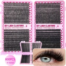 Trade Bazaar 800 Parça Kendin Yap Sahte Kirpik Seti – 9–16 mm Küme Kirpikler | Cımbız & Kirpik Fırçası Dahil | Büyük Kapasiteli Profesyonel Kirpik Kitabı