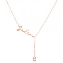 Mavili Gümüş Yeni Taşlı Harf Isimli Gümüş Kolye - Rose