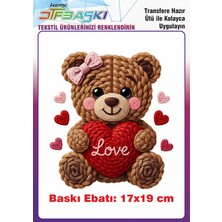 F17 Ajans Örgü Görünümlü Ayıcık Ütü ile Yapışan Tişört Tekstil Baskı