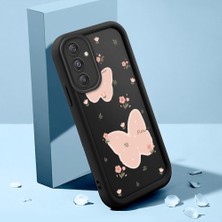 HONTINGA Samsung Galaxy M34 5g ile Uyumlu Kılıfı Düşüme Önleyici Basitlik Anti Düşme Kamera Korumali Çiçek Siyah Desen Yumuşak Silikon Telefon Kılıfı K2-0066