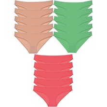 Çamaşır Kenti 15 Adet Süper Eko Set Likralı Kadın Slip Külot Ten Yeşil Fuşya