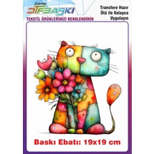 F17 Ajans Renkli Kedi Ütü ile Yapışan Tişört Tekstil Baskı
