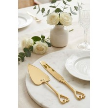 Arma House 2'li Gold Vintage Kalp Saplı Pasta Servis Seti - Lüks Çelik Spatula ve Bıçak Takımı - Çeyizlik Nişan Sunum