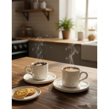 RGS Homelife 2'li El Yapımı Papatya Desenli Türk Kahvesi Fincan Seti, Seramik 4 Parça 2 Kişilik Kahve Fincan Takımı