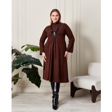 Zer Otantik Büzgülü Yumuşak Dokulu Elbise Kahverengi