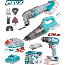 Total Avantaj Set - Akülü Darbesiz Matkap & Çok Amaçlı Kesici & El Süpürgesi TOSLI240685E