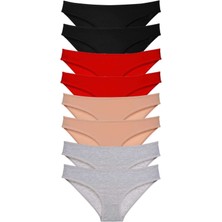 Çamaşır Kenti 8 Adet Süper Eko Set Likralı Kadın Slip Külot Siyah Kırmızı Ten Gri