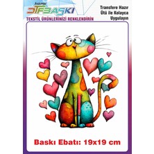 F17 Ajans Renkli Kedi Ütü ile Yapışan Tişört Tekstil Baskı