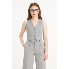 Mini Kanka Kız Çocuk Çizgili Yelek Pantolon Takım | Şık Kumaş 2’li Çocuk Takımı