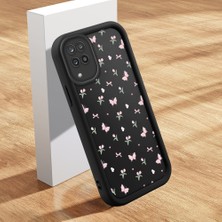 HONTINGA Samsung Galaxy M12 ile Uyumlu Kılıfı Düşüme Önleyici Basitlik Anti Düşme Kamera Korumali Çiçek Siyah Desen Yumuşak Silikon Telefon Kılıfı K2-0066