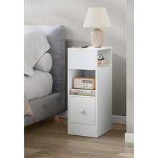 Mobilya Pratik Mia Dar Komodin – Çekmeceli, Değiştirilebilir Açık Bölmeli Komodin, Yan Sehpa