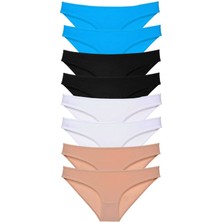 Çamaşır Kenti 8 Adet Süper Eko Set Likralı Kadın Slip Külot Siyah Ten Beyaz Mavi