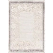 Aren Halı Tilst Çerçeveli Bej Polyester Kaydırmaz Tabanlı Makine Halısı