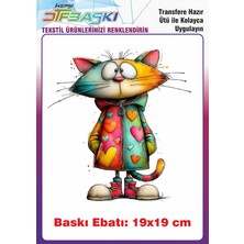 F17 Ajans Renkli Kedi Ütü ile Yapışan Tişört Tekstil Baskı
