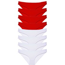 Çamaşır Kenti 8 Adet Süper Eko Set Likralı Kadın Slip Külot Kırmızı Beyaz