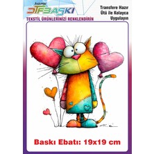 F17 Ajans Renkli Kedi Ütü ile Yapışan Tekstil Baskı 19x19 cm Yüksek Kalite Görsel Uygulama