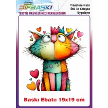 F17 Ajans Renkli Kedi Ütü ile Yapışan Tişört Tekstil Baskı