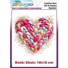 F17 Ajans Örgü Görünümlü Kalp Ütü ile Yapışan Tişört Tekstil Baskı