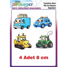 F17 Ajans 4 Adet  Sevimli Araçlar Ütü ile Yapışan Tişört Tekstil Baskı