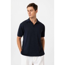 Antioch Lacivert Polo Yaka Dokulu Erkek Triko T-Shirt